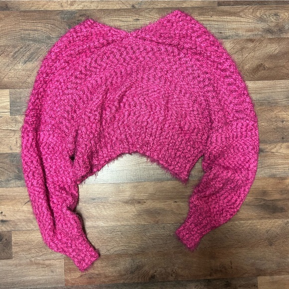 urban outfitters hot pink fuzzy cropped cardigan sweater - Picture 6 of 8